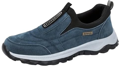 Mens Slip On Trainers Wide Fit Waterproof Walking Shoes, Sneakers with Orthopedic Arch Support, Non-Slip Hands Free Outdoor Shoes (Blue, Adult, Men, 11, Numeric, UK Footwear Size System, Medium)