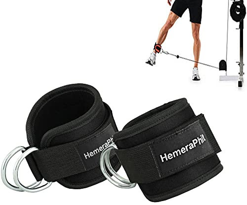 Double D-ring Ankle Cuff Straps Adjustable Leg Weight Wrist Belt for Cable Machine Attachment, 1Pair (Black)
