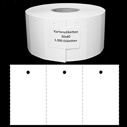 1.000 Endlosetiketten 30x60 mm blanko Kartonetiketten mit 3mm Lochung auf Rolle Preisetiketten Hängeetiketten Etiketten