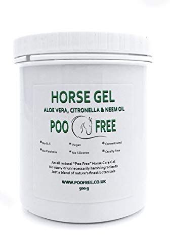 POO FREE 99% Naturale Gel per Cavalli - Aloe Vera, CITRONELLA e Olio di NEEM - 450 g Potenti Estratti Botanici Curativi. Lenisce, Rinfresca, Idrata, Allevia Il Prurito, Elimina Germi e Odori.