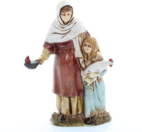 Moranduzzo Donna Incinta con Bambina e Gallina h 9 cm per Presepe da Cm 10 Scala 1:20 – STANDARD 10 – Statuina Indistruttibile, Stile Arabo, Rifinita a Mano, Scultore M. Landi, Made in Italy