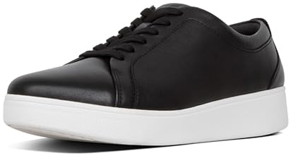 Fitflop Women's Rally Trainers - Soft Leather Tennis Sneakers - Comfortable, Lightweight with Natural Arch Support - Black - 5 UK