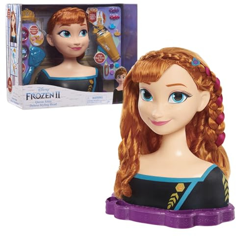 Snödrottningen 2 - Anna, Deluxe stylinghuvud, 18 frisyrtillbehör ingår, leksak för barn från 3 år, GIOCHI PREZIOSI, FRND7