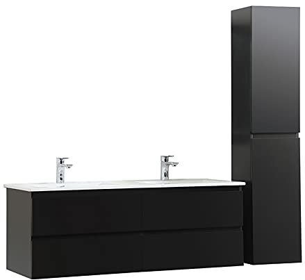 Mobile da bagno doppio lavabo 120 cm + colonna nero carbonio Sorrento