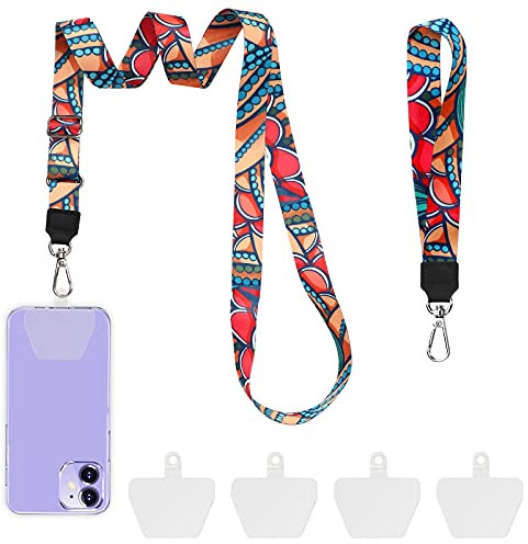 COCASES 2 Piezas Cadena de Teléfono Celular Universal con 4 partes adhesivas individuales, Cordón para el Cuello Desmontable Compatible con iPhone/Samsung/Huawei (Florecer)