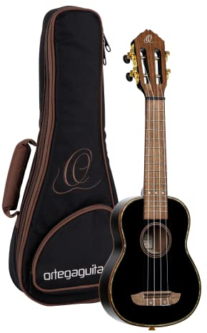 Ortega Guitars Sopran Ukulele Akustisch – Onyx Series – Inklusive Gigbag – Fichte, Mahagoni, Schwarz (RUOX-SO)