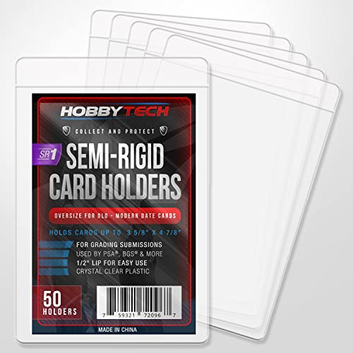 HOBBYTECH - Oversize Semi-Rigid Card Holders - Fits Thick & Standard Size Cards - Premium Hard Card Sleeves for Grading with PSA, BGS & More - Protects Your Sports Cards, MTG, Yu-Gi-Oh & More (SR1)