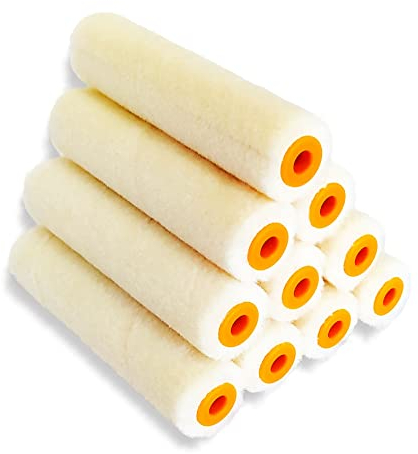 Quercos Lot de 10 mini rouleaux de rechange Velour Import 10 cm - Housse de rouleaux en velours peluche de laine de 5 mm - Ensemble de rouleaux de patte de lapin pour tout type de peintures et vernis
