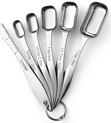 Spring Chef Stainless Steel Measuring Spoons Set of 6 with Leveler, Rectangular Metal Teaspoon & Tablespoon Measuring Spoons for Dry & Liquid Ingredients - Nesting Kitchen Gadgets For Baking & Cooking