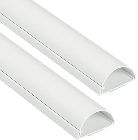 D-Line Maxi kabelskydd 2-pack, väggmonterad TV-kabelskydd, målbar, halvrund självhäftande kabelskydd, kabelhantering för skrivbord – 2 x 50 mm (B) x 25 mm (H) x 1 meter längd – vit