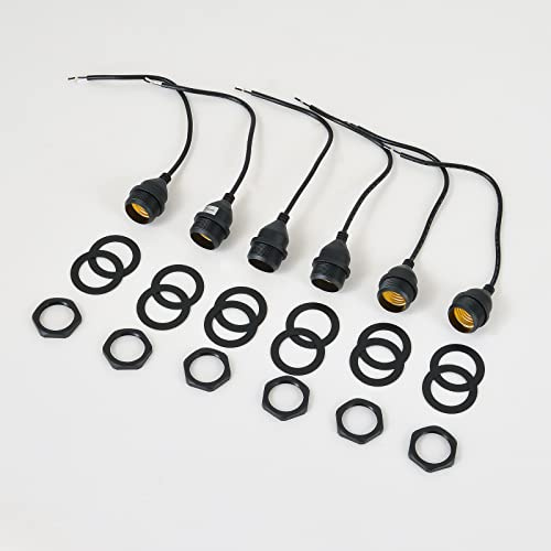 Light Socket with Cord Outdoor Light Socket Wire with E26/E27 Socket Light Bulb Socket with Cord Temporary Construction Lighting Waterproof Socket Corded (6 Pack) 1Foot 20Awg Ma6009