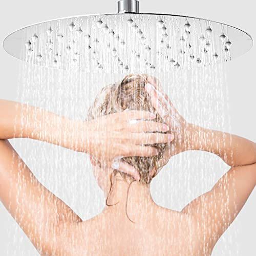 Yakimz Regenbrause duschkopf 12 Zoll Kopfbrause Einbauduschköpfe 304 Edelstahl Duschkopf Brausearm für Kopfbrause mit Anti-Kalk-Düsen G1/2“ Gewinde, Rund