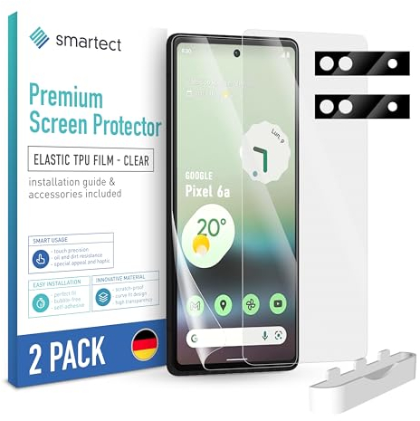 smartect TPU Schutzfolie [2 + 2 Stück] kompatibel mit Google Pixel 6a, DISPLAY + KAMERA, Bedeckt das ganze Display, Bildschirmschutz Blasenfrei, Displayschutzfolie Anti Fingerabdruck