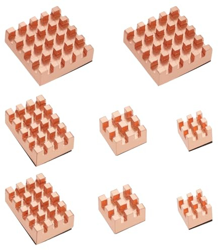 OTOTEC Lot de 8 Radiateurs en Cuivre pour Dissipateur Thermique CPU avec Adhésif Thermoconducteur Compatible avec Raspberry Pi 4B 1G 2G 4G