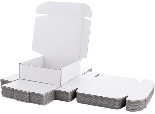 CYEER 50 Pack Corrugated Cardboard Shipping Boxes, 15x15x5cm Mailing Box Small Parcel Boxes White, Small Cardboard Boxes for Posting, Packaging Business