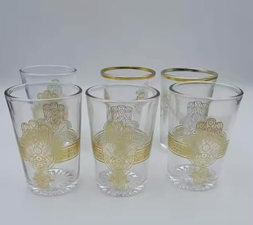 MIELIMON Set de 6 vasos marroqui de cristal para tomar te de 150ml (rojo)