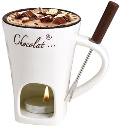 Fondue Mugs with Forks - Ceramic Chocolate Melting Cup, Butter Warmers Pot, Candle Minis Simmer Mug, Melting Mugs for Chocolate, Cheese, Butter