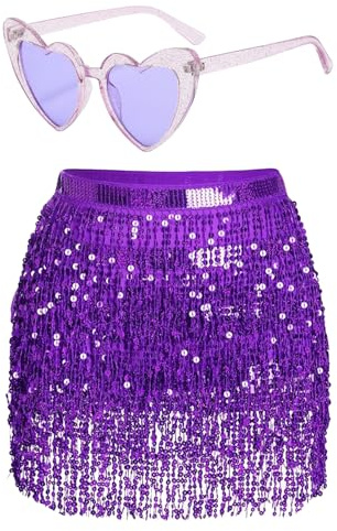 Damer paljetter kjol tofs glitterkjol höft paljetter rave kjolar glas set franskjol för dans klubb halloween kostym