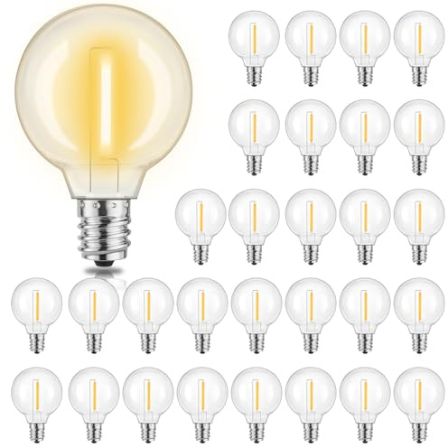 Yuusei Bombillas LED G40 Guirnaldas Luces Exterior, Paquete de 30 Bombillas de Reemplazo 1W E12, Impermeables IP45, Blanco Cálido 2700K, AC220-240V Resistentes a Los Golpes para Jardín