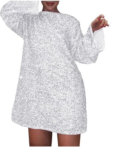 Robes de soirée - Robe Portefeuille Col V Robe Tunique Lâche épissure Sequin Brillant élégante Sexy Solide Robes d'anniversaire élégantes pour Robe Soiree Paillette