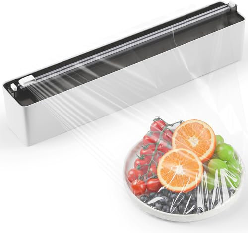 Quasziwa Magnetischer Frischhaltefolienspender mit Schneider - Verbessert Folienschneider Abroller, Praktischer Alufolienspender Schublade für Küche, Folienspender mit 50m Frischhaltefolie, Schwarz