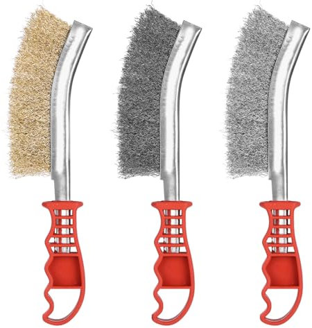 3 Piezas Cepillo de Alambre Set, Cepillo Alambre Incluye Cepillos de Acero Inoxidable, Latón, Nylon y Acero al Carbono, Cepillo Metalico Para Limpieza Madera, Escoria de Soldadura, Grasa,Óxido y Polvo