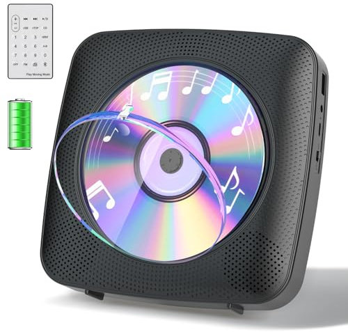 Gueray Reproductor de CD Portátil Bluetooth 1800mah Reproductor de CD Adecuado para Reproductores de CD Domésticos con Altavoces Dobles, Radio FM, Remoto, Puerto de Auriculares USB AUX-Negro