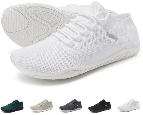 Wizshoe Barefoot Zapatillas de Trail Running Hombre Mujer Minimalistas Sneakers Zapatos Descalzos Ligeras Verano Barefoot Shoes Calzado para Gym Playa Correr Senderismo Transpirables Blanco 40 EU