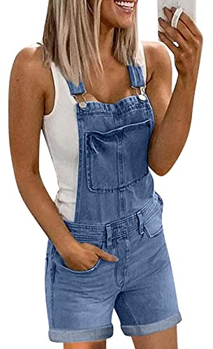 Mono de mujer Jeans Cómodos Cortos Casual Jumpsuit Con Bolsillos Monopieza Verano Elegante Mono Entero Suelto Sin Mangas Pantalones Baggy Transpirable Oversize Ajustable Correas Peto Premaman