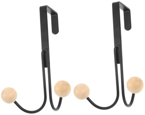 Holibanna 2 pièces Crochet Double Tête Métal Noir avec Perles Bois Porte Manteau Suspendu sans Clou pour Porte Armoire Support Multi-usage pour Serviettes et Vêtements Lot