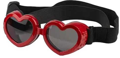 Small Dog Sunglasses Goggles Eye Wear Adjustable Strap Doggy Heart Shape Fog Sunglasses for Pet Dogs Windproof Glasses (Red, One Size)