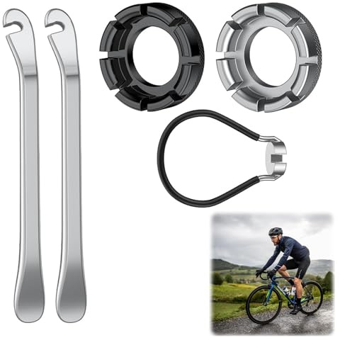 Set di 5 chiavi per raggi per bicicletta con tendicarazzi per bicicletta e leva pneumatici, chiave per raggi per bicicletta, raggi, tendicarazzi per allineamento dei cerchioni, set di attrezzi di