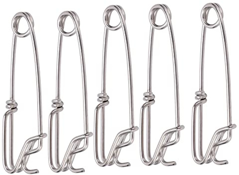 Yctze 5 Clips de Línea de Acero Inoxidable, Conectores de Pesca a Presión, Hebilla para Colgar con Ojo Cerrado, Herramienta de Pasador Rápido, Pesca en Surf, Océano y Agua Dulce, para Usar y