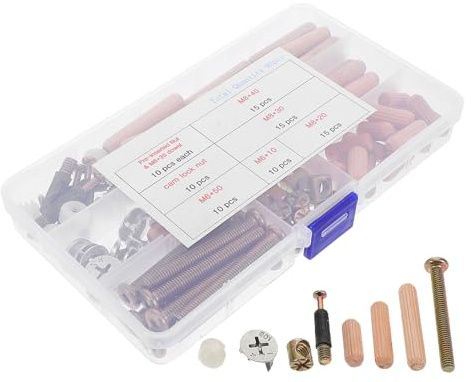 HINTRMENT Juego de 95 Herrajes para Muebles Tuercas y Tornillos de Cabeza Hexagonal, Piezas de Conexión para Literas y Camas, Kit Completo de Pernos y Conectores para Montaje y