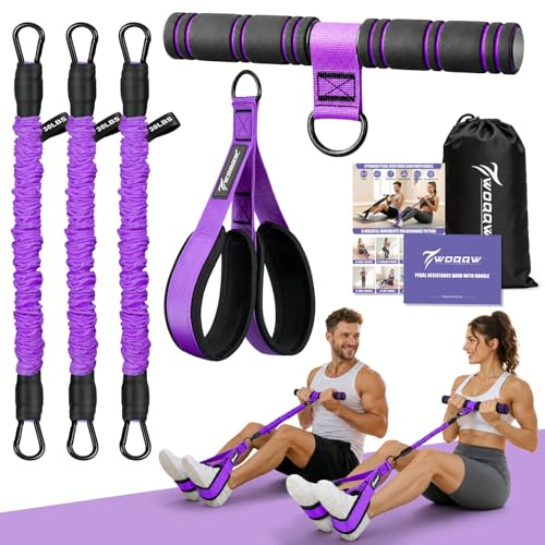 WOQQW Multifunction Pedal Resistance Band With Handle, Upgraded 3 Tube Adjustable Foot Resistance Bands for Core, Arm, Legs, Body Puller Trainer - Pilates & Home Gym Equipment for Women Men Exercise