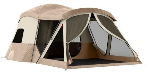 Outsunny 4 Person Easy Setup Family Camping Tent, 2 Rooms, Brown & Khaki