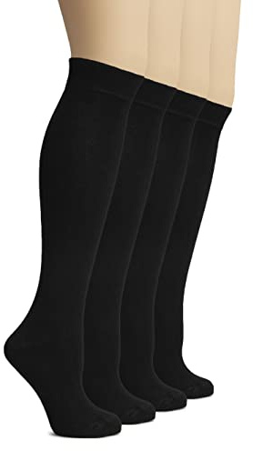 Hugh Ugoli Chaussettes hautes en bambou pour femme, Lot de 4 Paires, Coutures confortables, Chaussettes uniformes pour filles, Robe & Quotidien, Douces & Légères, Noir, Pointure: 35-38