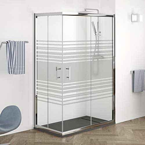 Mampara de Ducha ANGULAR Puertas correderas - EstiloBaño© MIAMI - SERIGRAFIA - 4 hojas cristal templado - 【100x70 (intervalo 98,5-100 x 68,5-70】 - Varias Medidas Disponibles