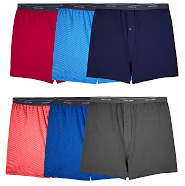 Fruit of the Loom Men's Tag-Free Boxer Shorts (Knit & Woven), Big Man - 6 Pack - Assorted Colors, 3X-Large, Big Man Boxer Shorts
