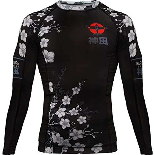 Hardcore Training Men's Rash Guard Compression Long Sleeve Kompression Lång Arm Herr Män Jiu Jitsu MMA No-Gi Tight BJJ (DE/NL/SE/PL, Alfa, 3XL, Regelbunden, Regelbunden, Black/Grey/Red)