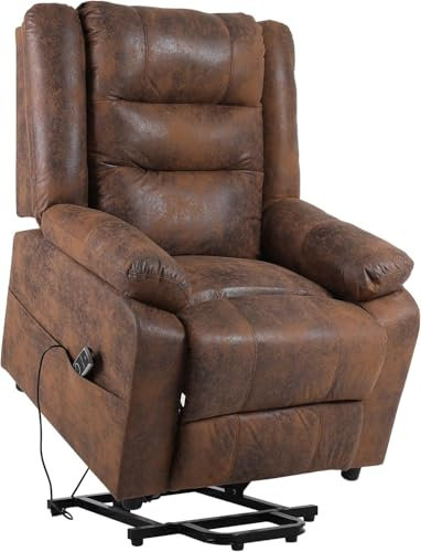 Asukale Elektrischer Relaxsessel Fernsehsessel Massagesessel mit Aufzug Heizung Liegefunktion Flockleder (Braun)