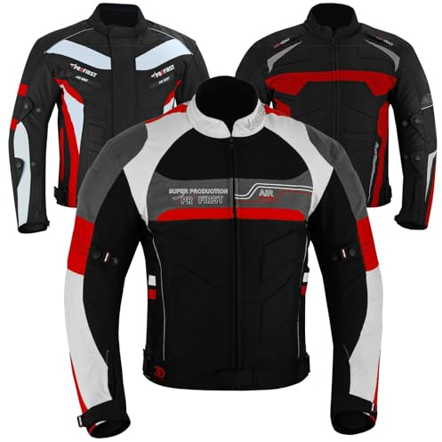 PROFIRST Motorbike Jacket, Waterproof motorcycle jacket for mens, Armour Jacket, CE Armoured. Three different designs in same color. (L, MB Red)