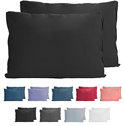 Komfortec 100% Baumwolle Kissenbezüge 2er Set 40x60 cm, Superweicher Premium Jersey Kopfkissenbezug 150 g/m², Kissenhülle, Schwarz