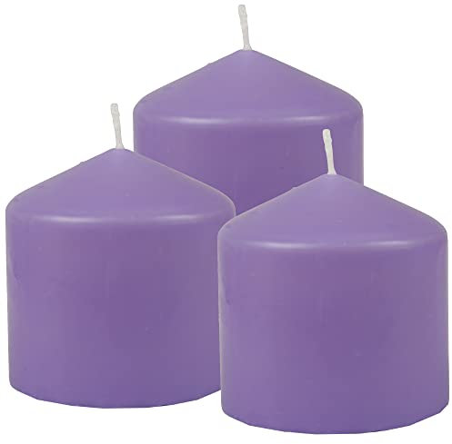 HS Candle Stumpenkerzen Wachskerzen Ø8cm x 8cm (3er Pack) Lila - Lange Brenndauer, Hergestellt in EU, Kerzen Blockkerzen - Wachs Stumpen