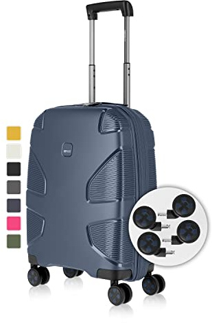 IMPACKT IP1 4-Rad Handgepäckkoffer aus recyceltem Material mit 6 Jahren Garantie; nachhaltiger Hartschalenkoffer mit austauschbaren klick-Rollen + USB Port; 55 cm, 2,8 kg, 38 Liter