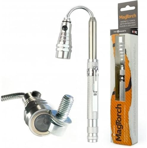 MagTorch Magnetic Torch with Extendable Flexible LED Light for DIY, Crafts, Carpentry and Tradesmen - Silver