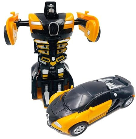 TLHWIN Kinder Kollision Deformation Spielzeugfahrzeug, Reibungs Trägheit Spielzeug Auto Set für Kinder, Roboter Auto Spielzeug 2 in 1 Transformation Spielzeug Autos Geburtstagsgeschenk (Gelb)