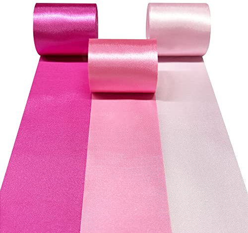 60M Hot Pink Satin Ribbon 50mm Wide Ombre Pink Fabric Ribbons Large Silk Satin Hanging Streamer Garland for Gift Wrapping Crafts DIY Sewing Hair Bow Birthday Wedding Chair Party Backdrop Decorations