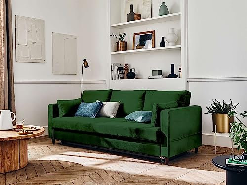 Lisa Design Anna – 3-Sitzer Sofa – mit Schlaffunktion und Tasche – aus Samt Grün