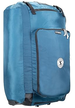 SCUBAPRO Sport 125 Roller Dive Bag with Backpack Straps, Top and Bottom Carry Handles and Double Duffel Straps for Scuba Diving Gear, Denim Blue Color Fabric
